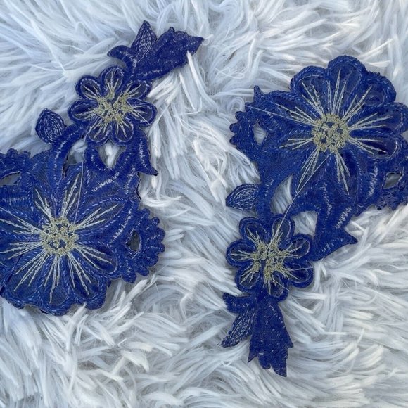 Blue Patch Iron On Embroidery Clothes Patches for Craft Jacket Jeans Set of 2 - Picture 4 of 8